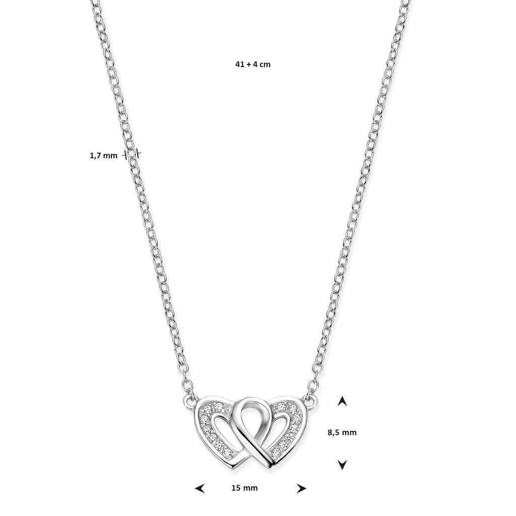 Halskette Herzen Zirkonia 41 + 4 cm Silber rhodiniert