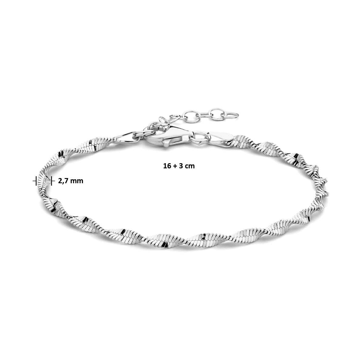 armband 2,7 mm 16 + 3 cm zilver gerhodineerd