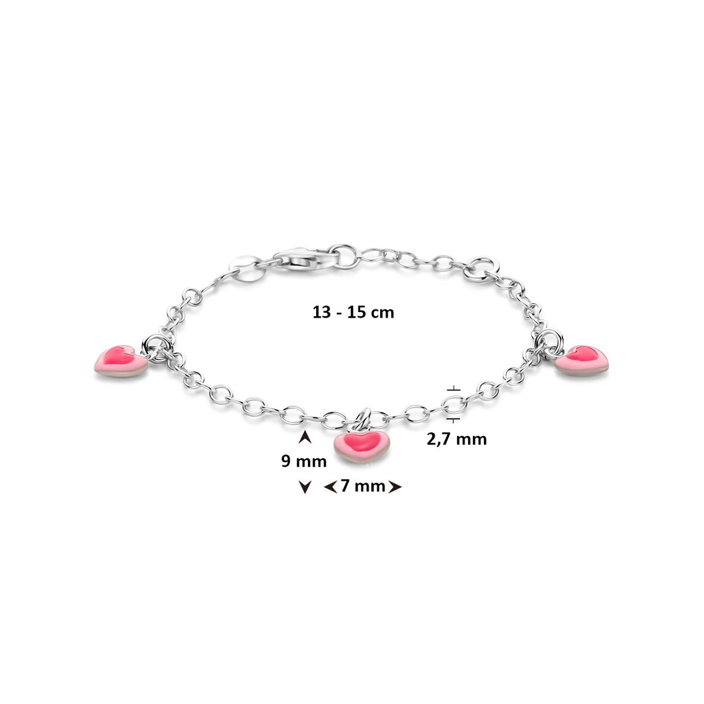 armband emaille hartjes 13 - 15 cm zilver gerhodineerd
