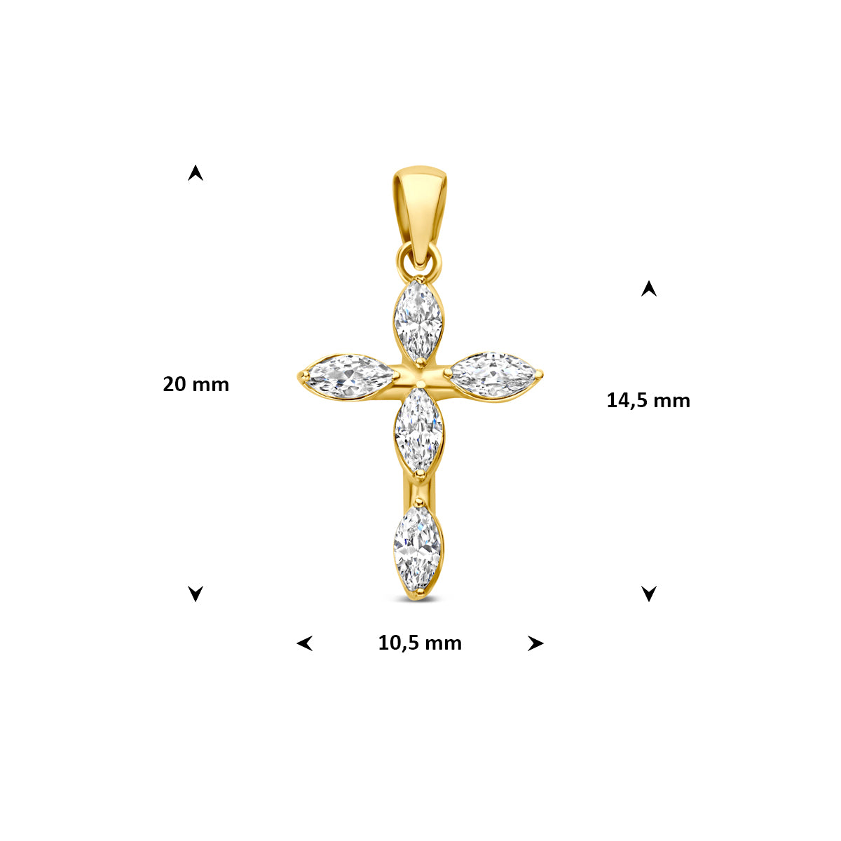 hanger kruis zirkonia 14,5 mm 14K geelgoud