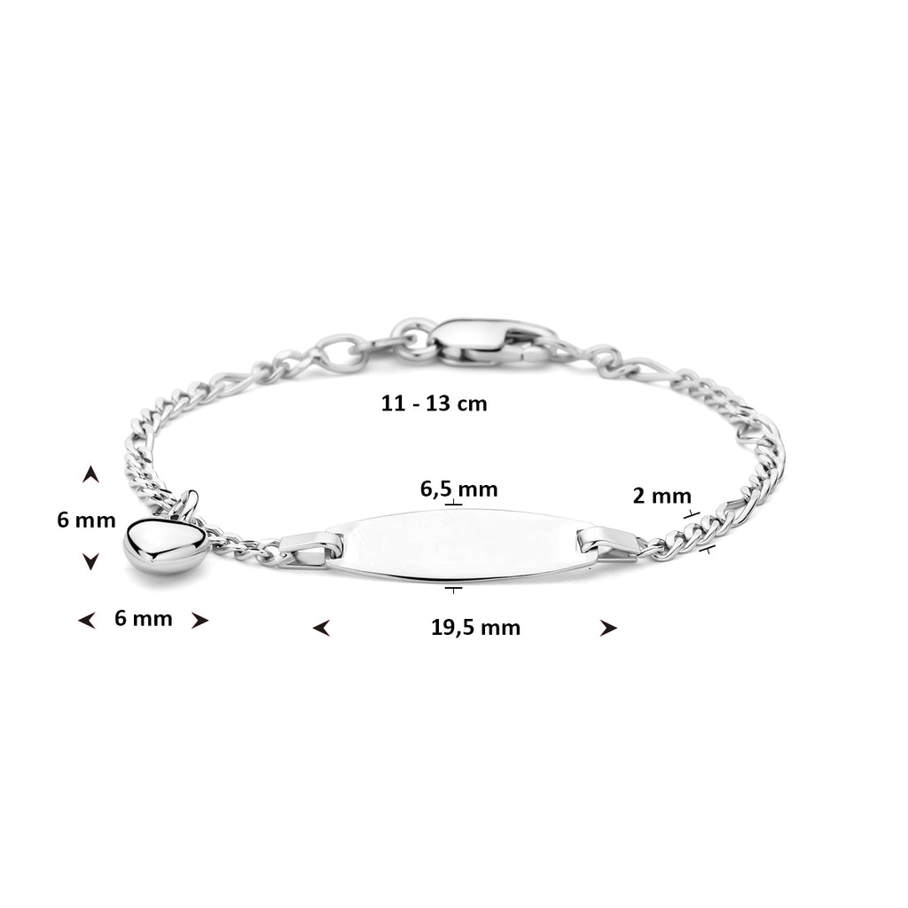 graveerarmband hartje 11 - 13 cm zilver gerhodineerd