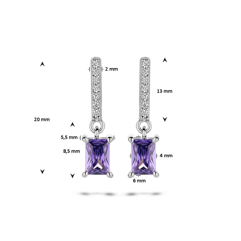 oorhangers amethistkleurig en wit zirkonia zilver gerhodineerd