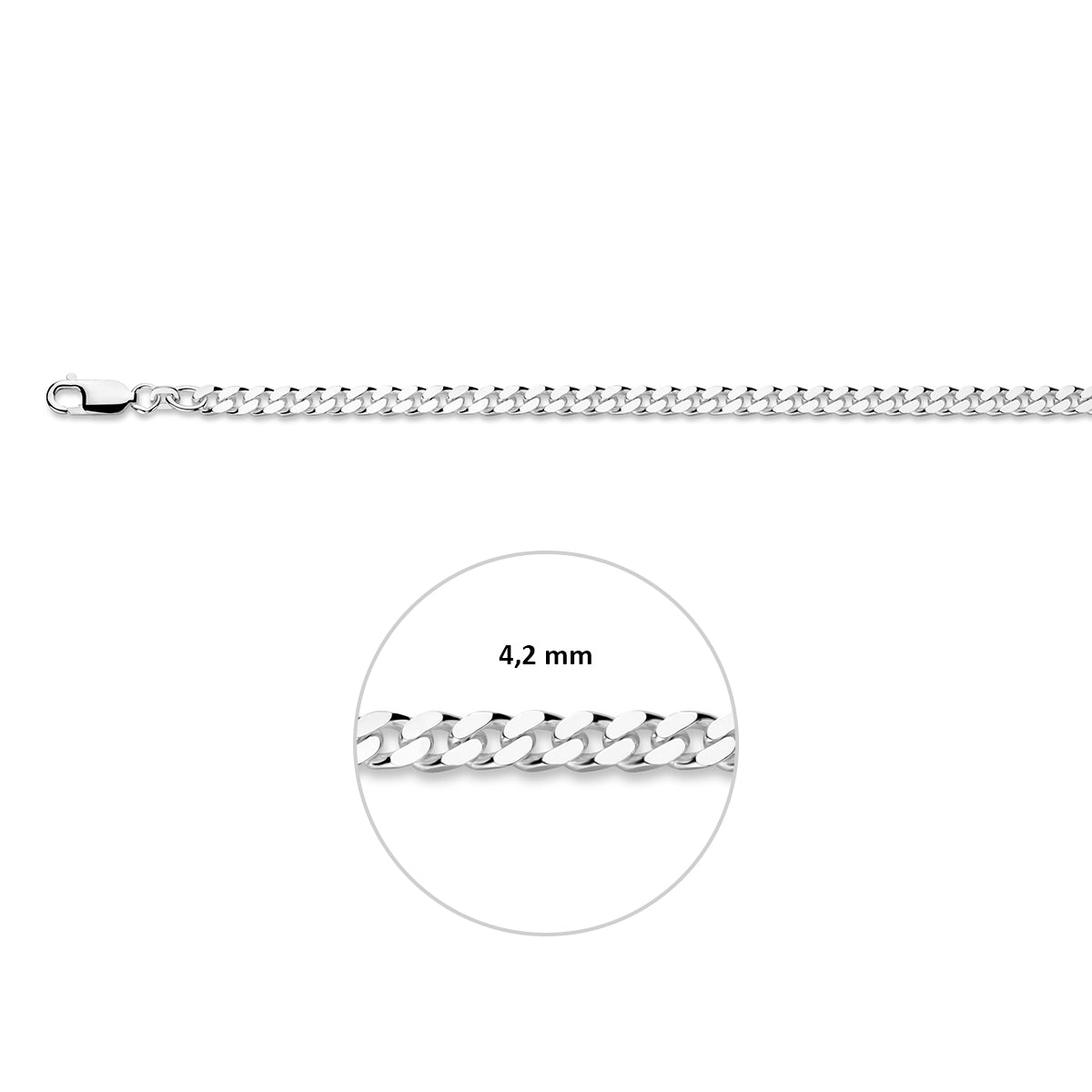 Gourmetkette 4 Seiten geschliffen 4,2 mm Silber weiß