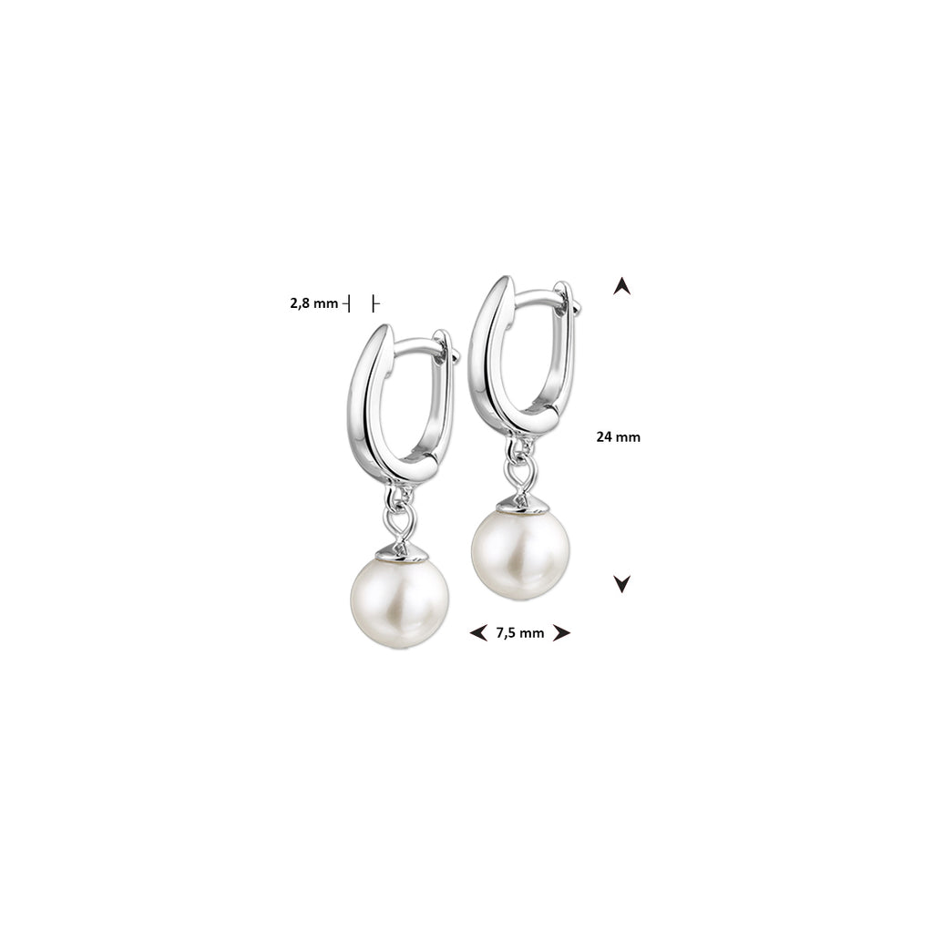 klapoorringen parel 24 mm zilver gerhodineerd
