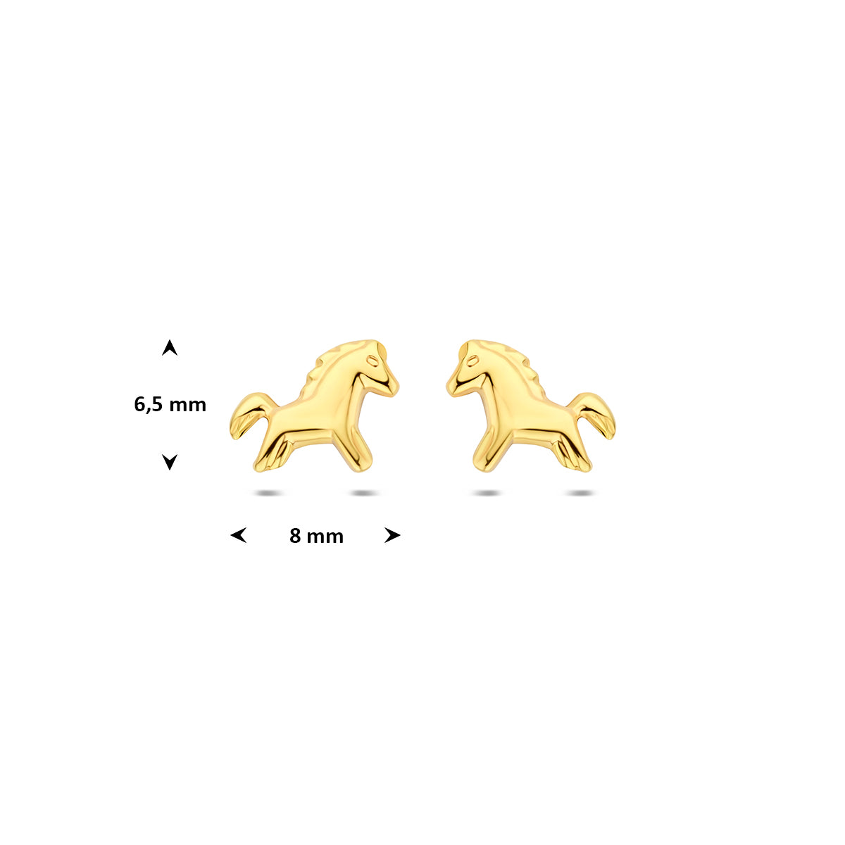 9k oorknoppen paard 6,5 mm 9K geel