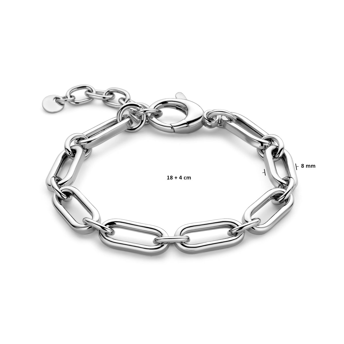 Armband 8 mm 18 + 4 cm Silber rhodiniert