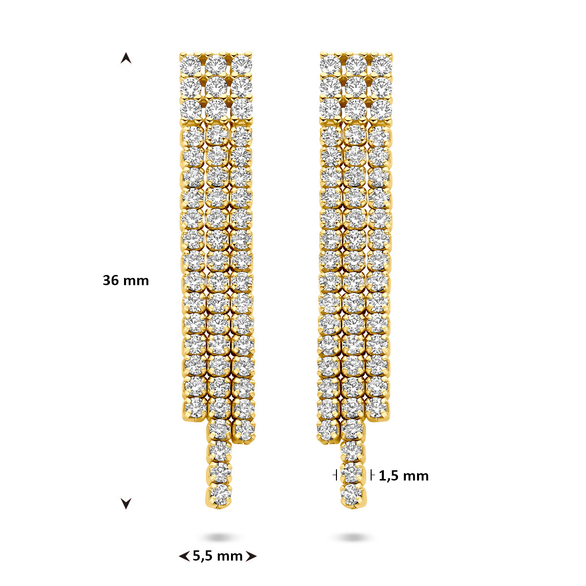 Ohrhänger Zirkonia 36 mm 1 Mikron silbervergoldet (gelb)