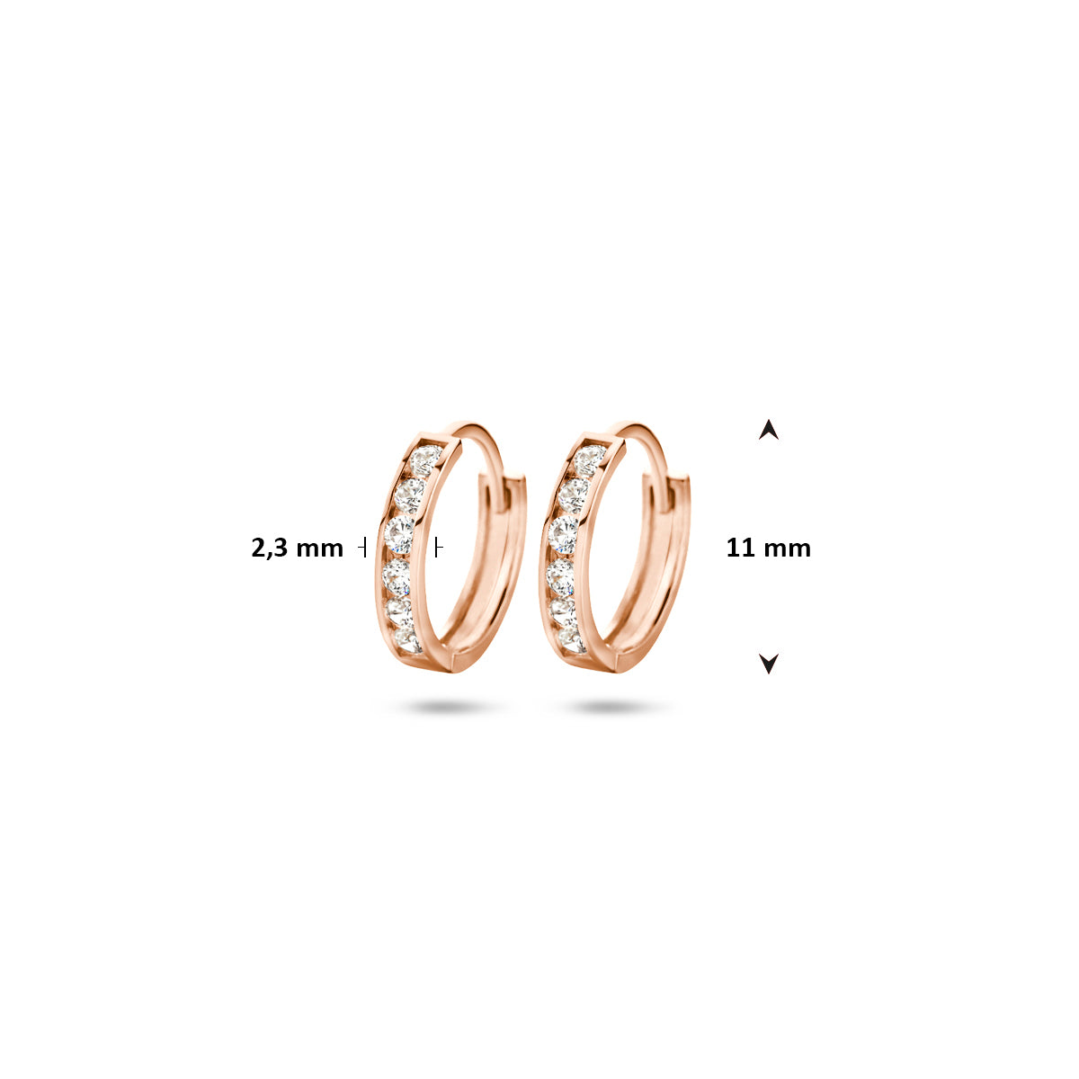 klapoorringen zirkonia 11 mm 14K roségoud