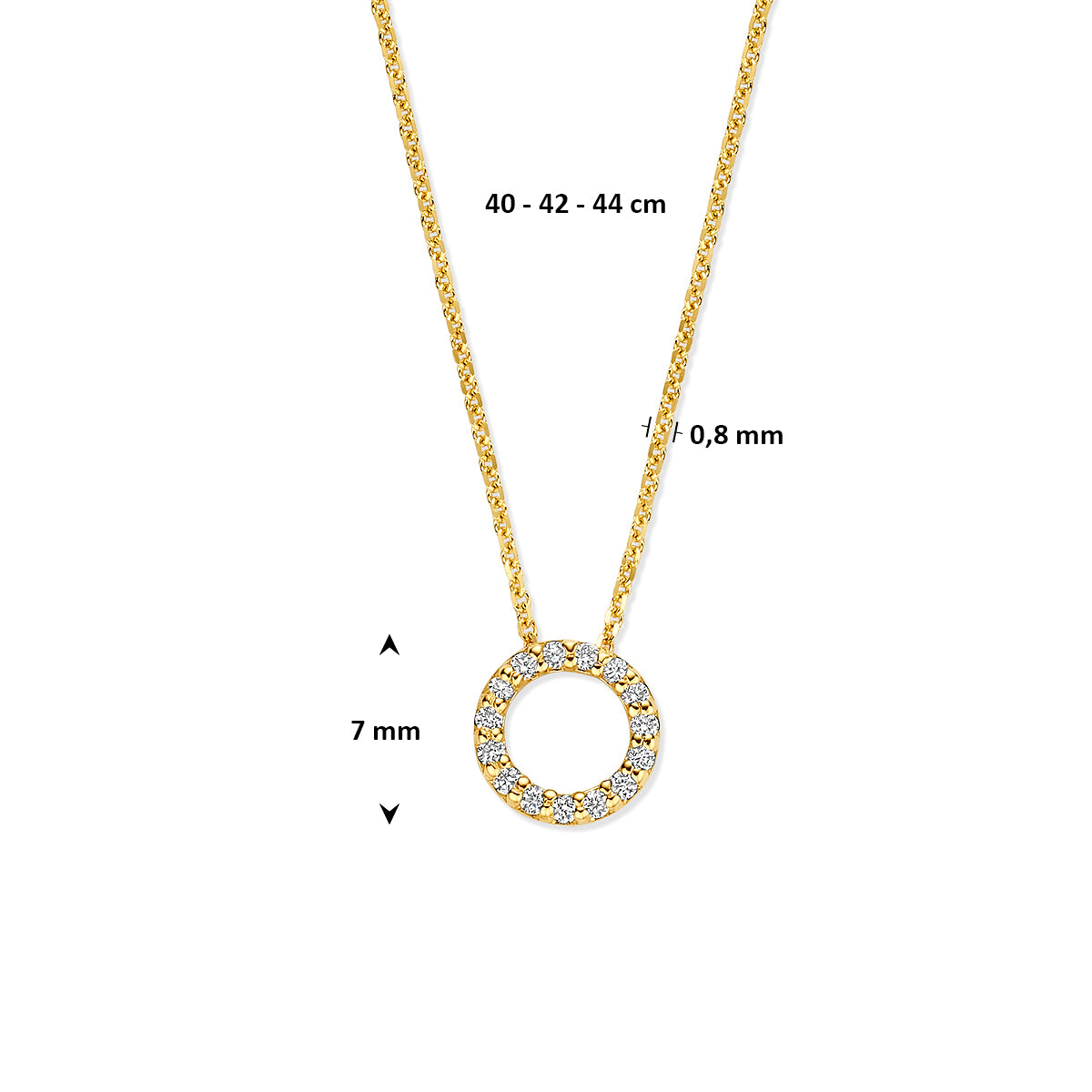 collier rondje lab grown diamant 0.08ct g vs 40 - 42 - 44 cm 14K geelgoud - rondje,bolletje,ringetje,draad