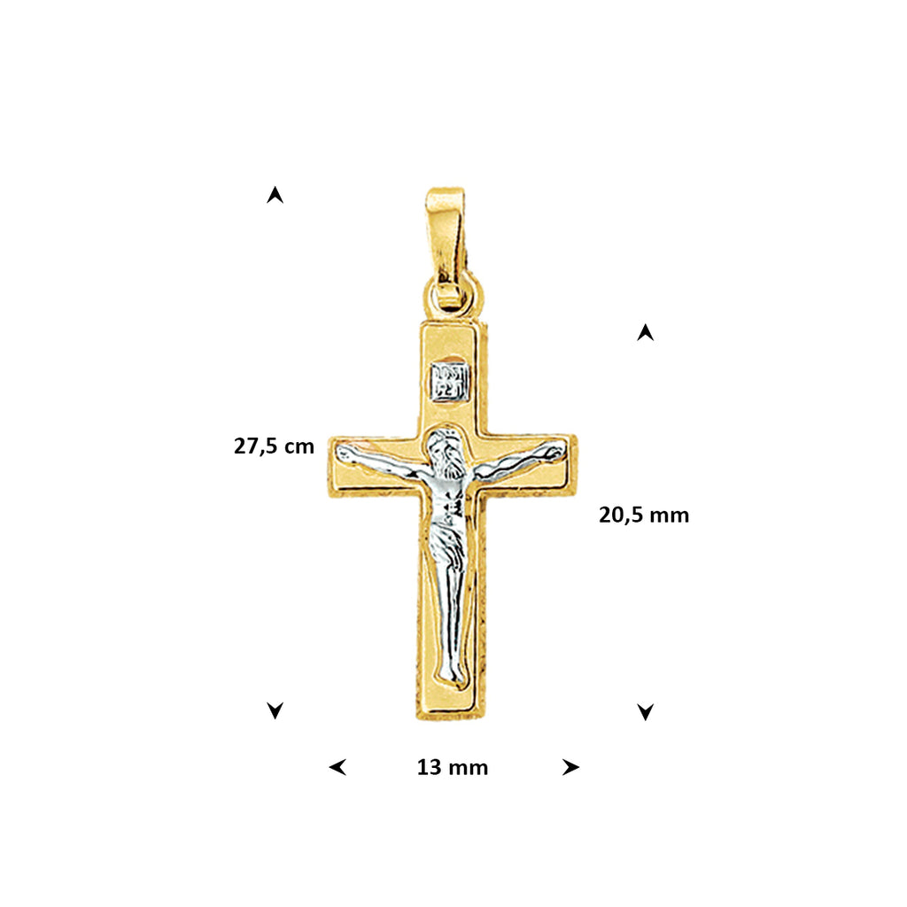 hanger kruis en corpus bicolor gestift 20,5 mm 14K geelgoud