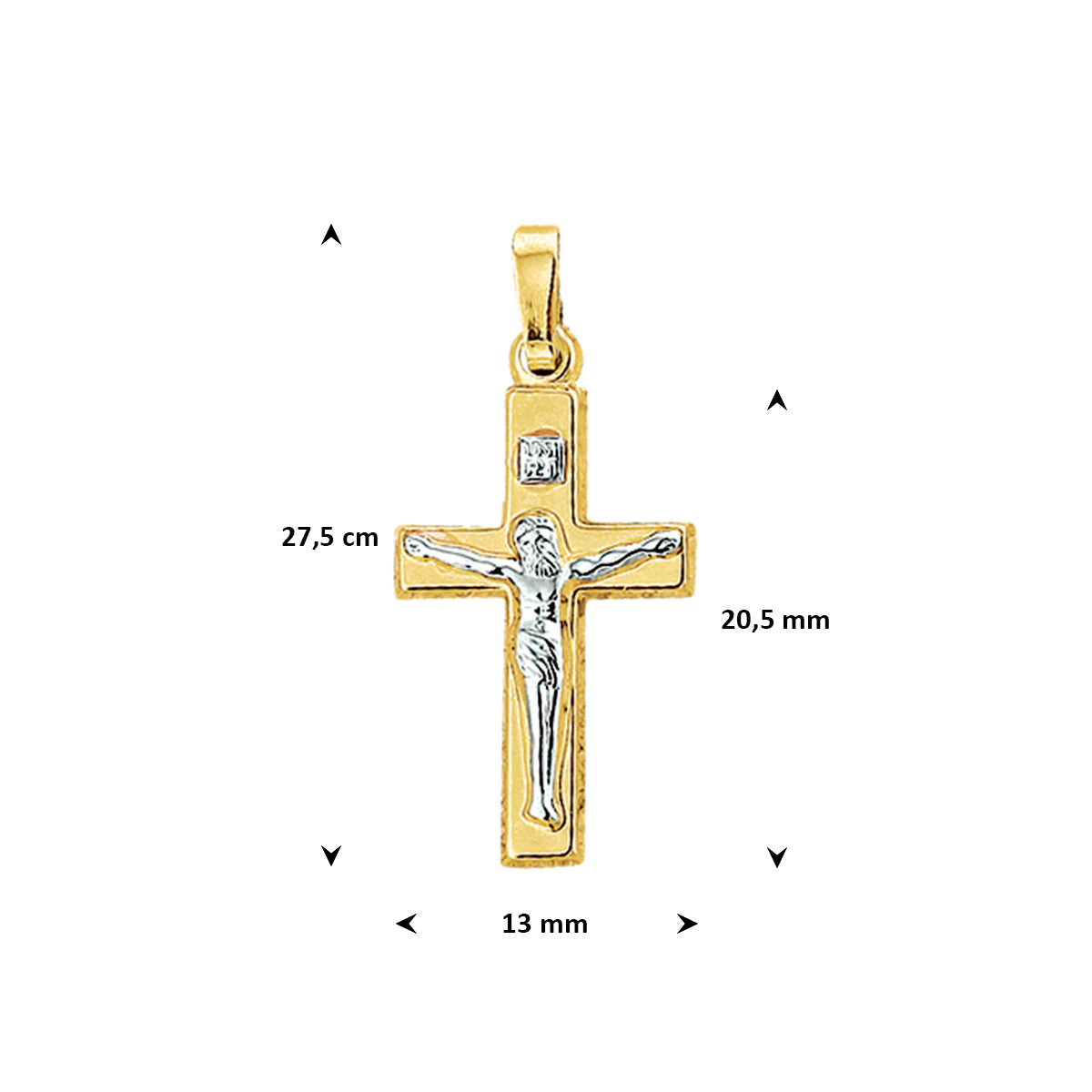 hanger kruis en corpus bicolor gestift 20,5 mm 14K geelgoud