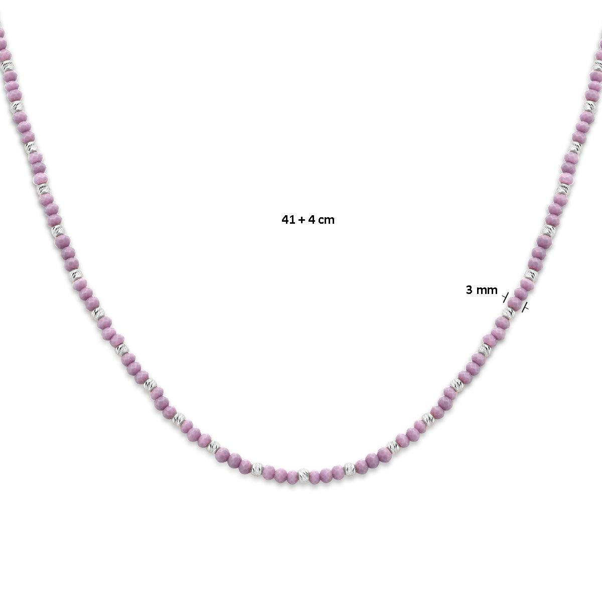 Halskette Kugeln diamantiert und violettes Glas 3,0 mm 41 + 4 cm Silber rhodiniert