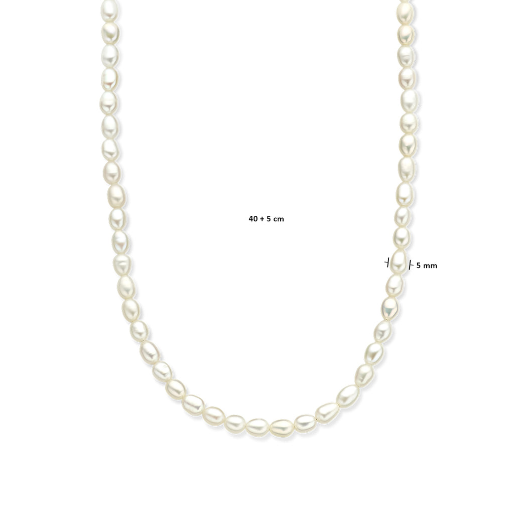 collier parels 5,0 mm 40 + 5 cm zilver gerhodineerd