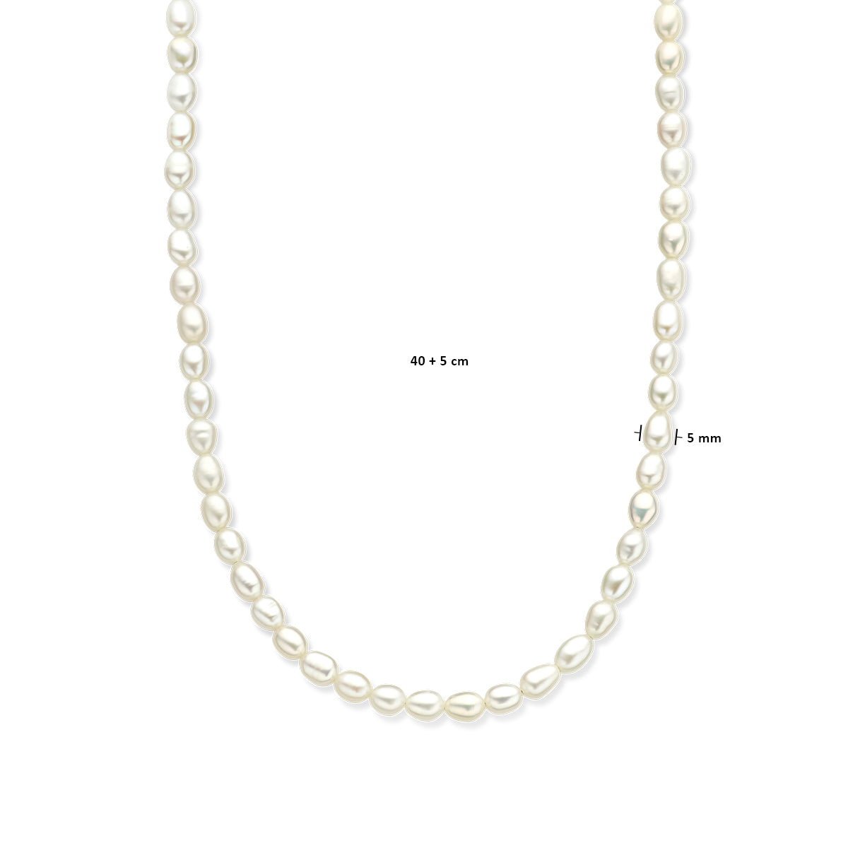 collier parels 5,0 mm 40 + 5 cm zilver gerhodineerd