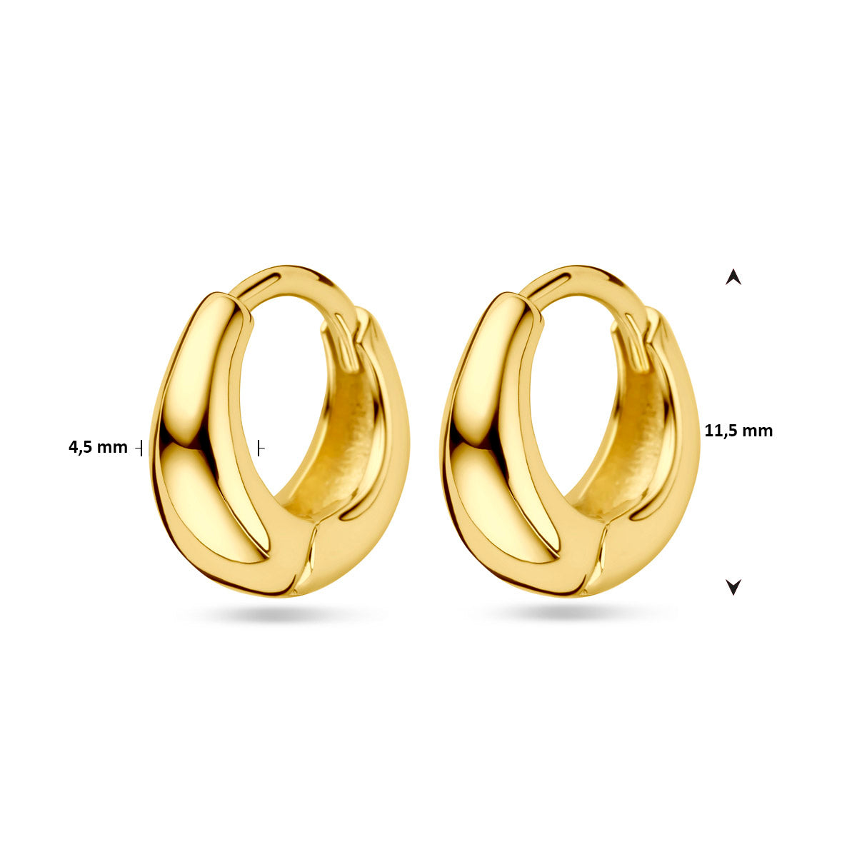 klapoorringen 11.5 mm 1 micron zilver verguld (geel)