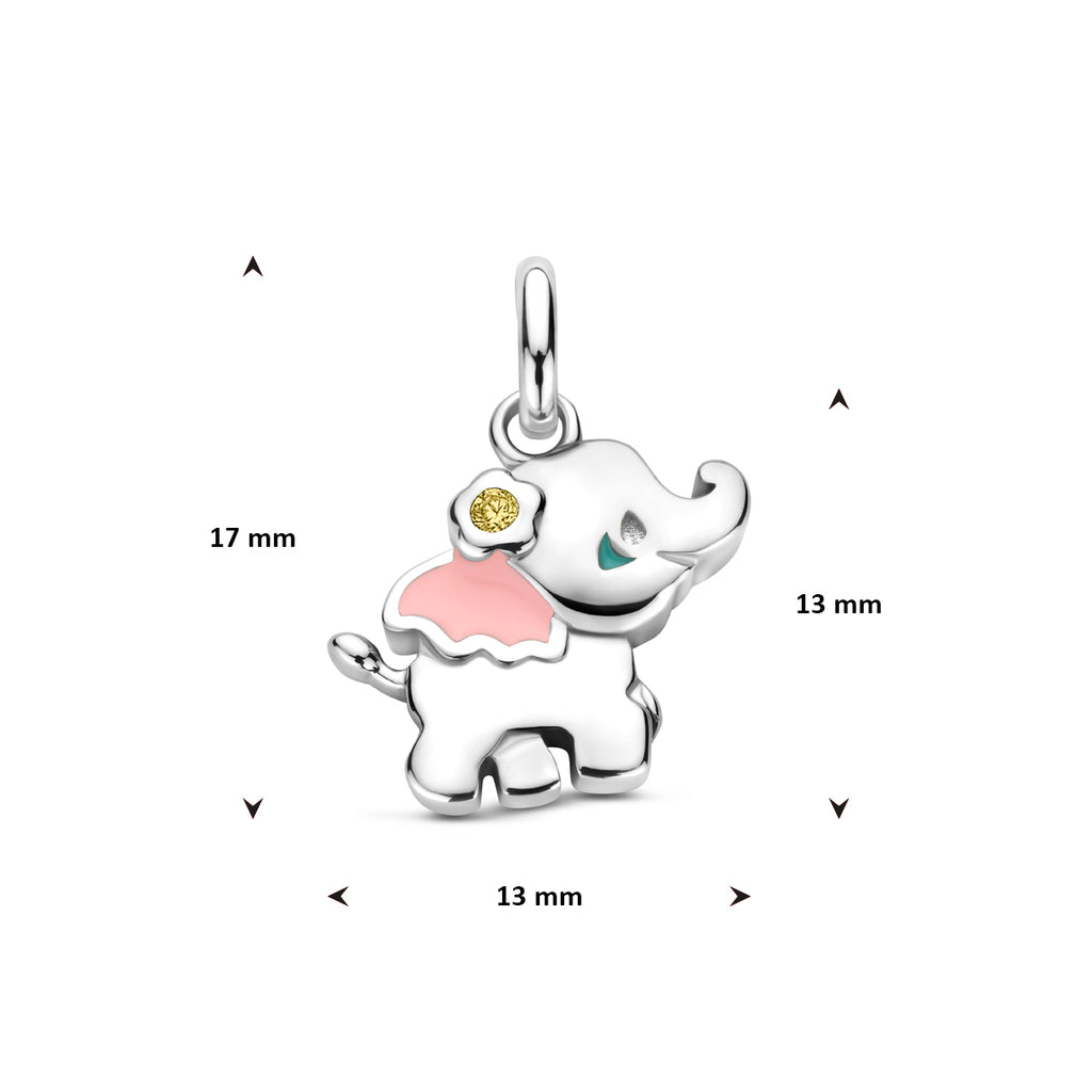 Anhänger Emaille Elefant Zirkonia 17 mm Silber rhodiniert
