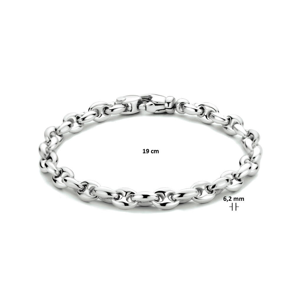 Armband Kaffeebohne 6,2 mm 19 cm Silber rhodiniert