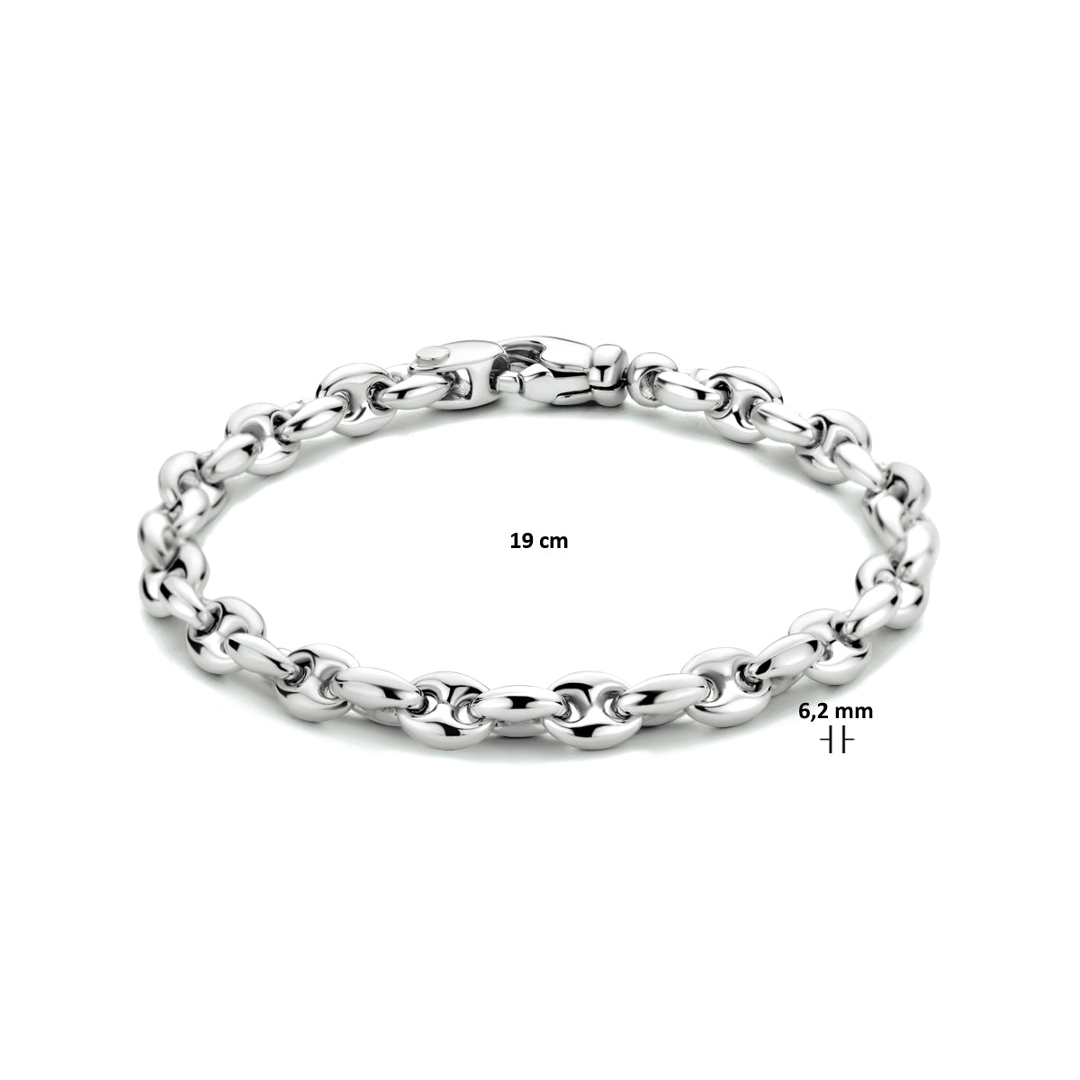Armband Kaffeebohne 6,2 mm 19 cm Silber rhodiniert