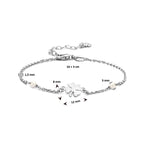 Armband, synthetische Perle und Kleeblatt, 16 + 3 cm, rhodiniertes Silber