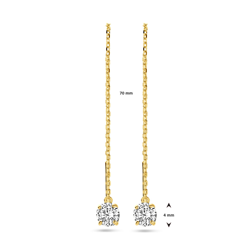 doortrekoorbellen zirkonia 70 mm 14K geelgoud