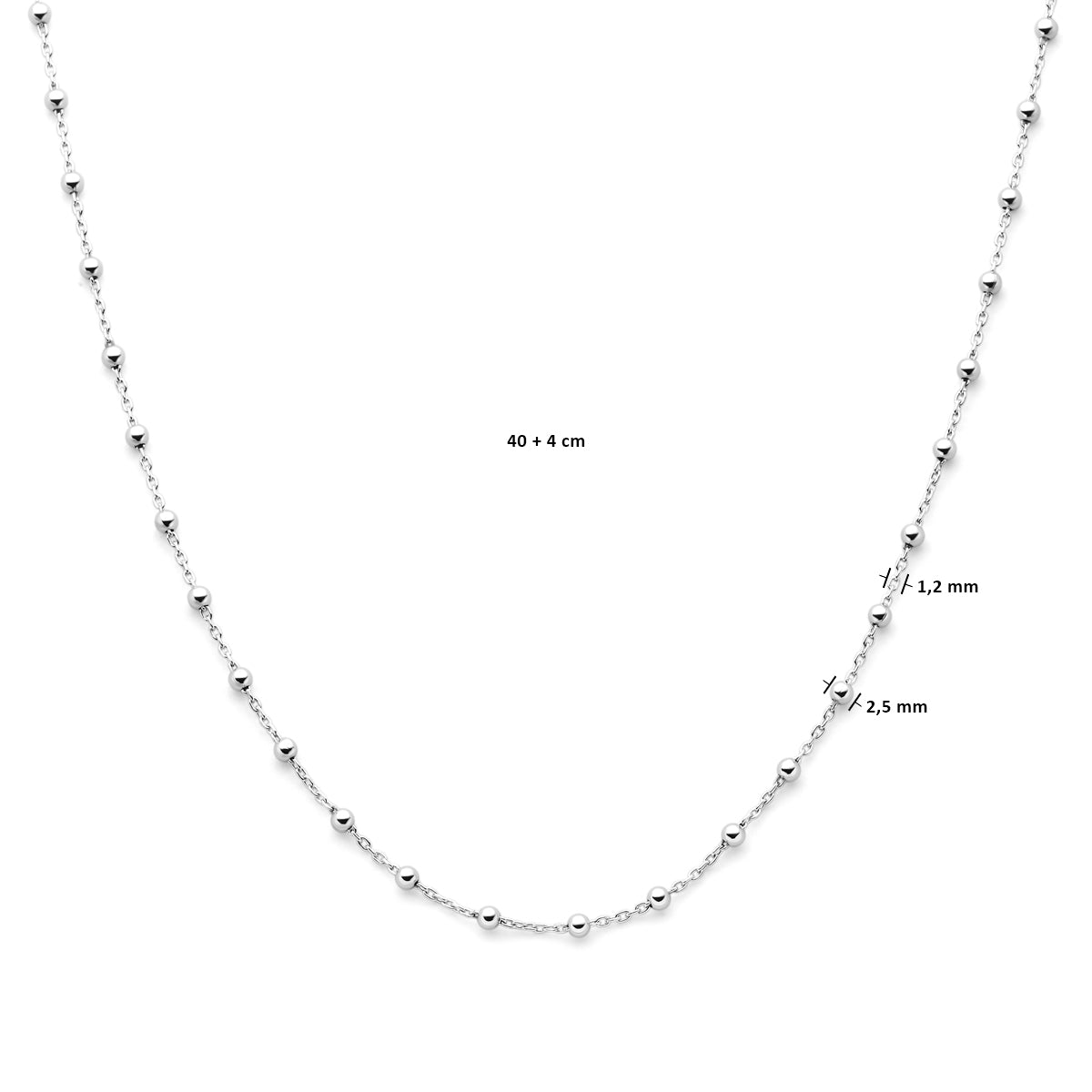 Halskette Kugeln 2,5 mm 40 + 4 cm Silber rhodiniert