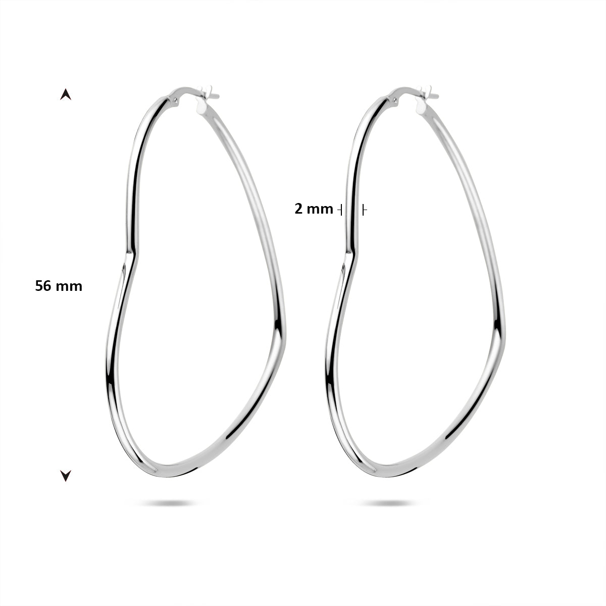 oorringen hartje 56 mm zilver gerhodineerd