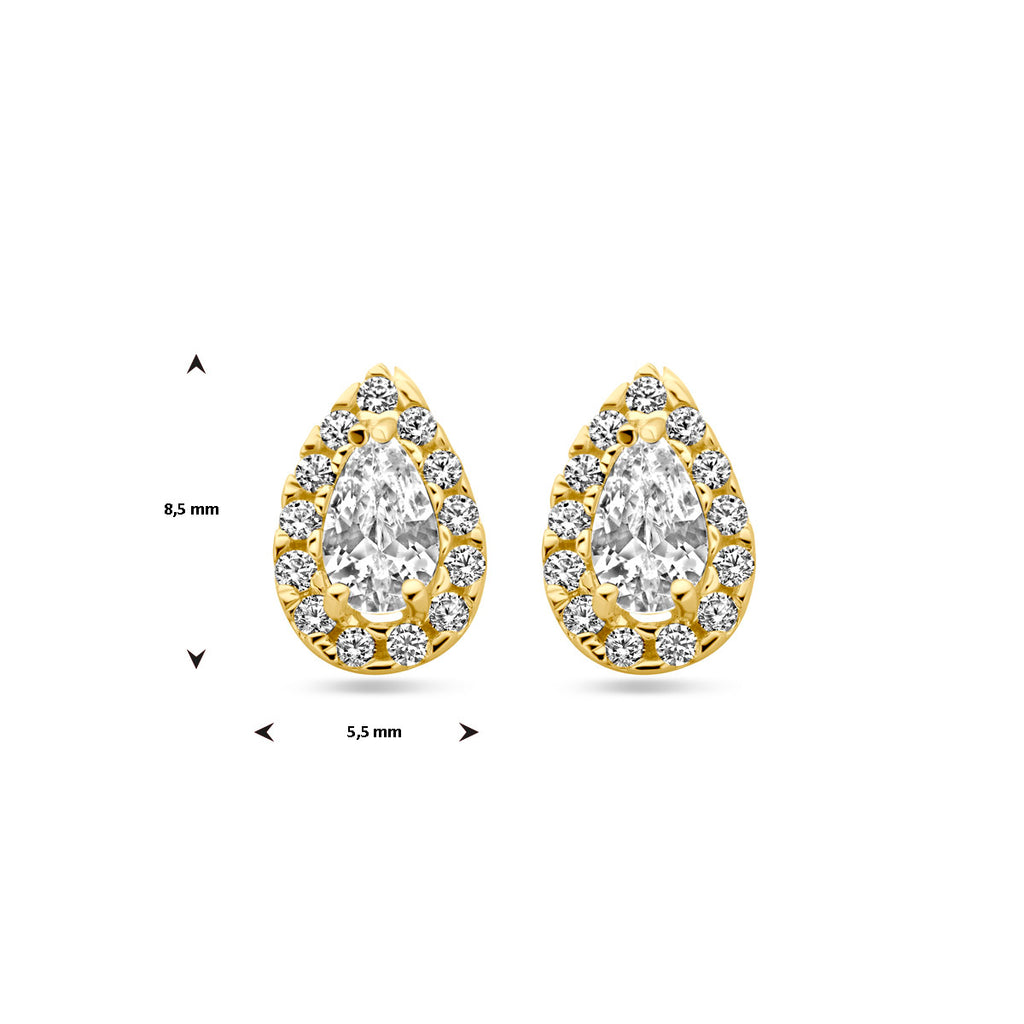 Ohrstecker Tropfen und Zirkonia 8,5 mm 14K Gelbgold