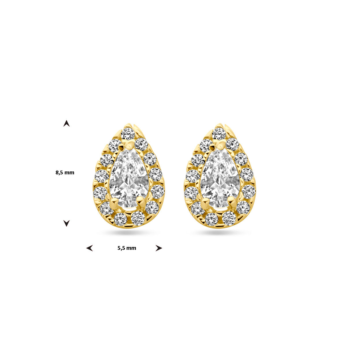 Ohrstecker Tropfen und Zirkonia 8,5 mm 14K Gelbgold