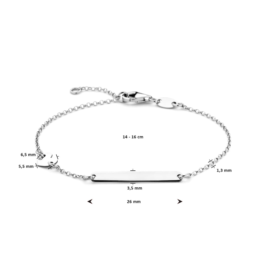 Gravurarmband Herz und Plättchen 3,5 mm 14 - 16 Silber rhodiniert