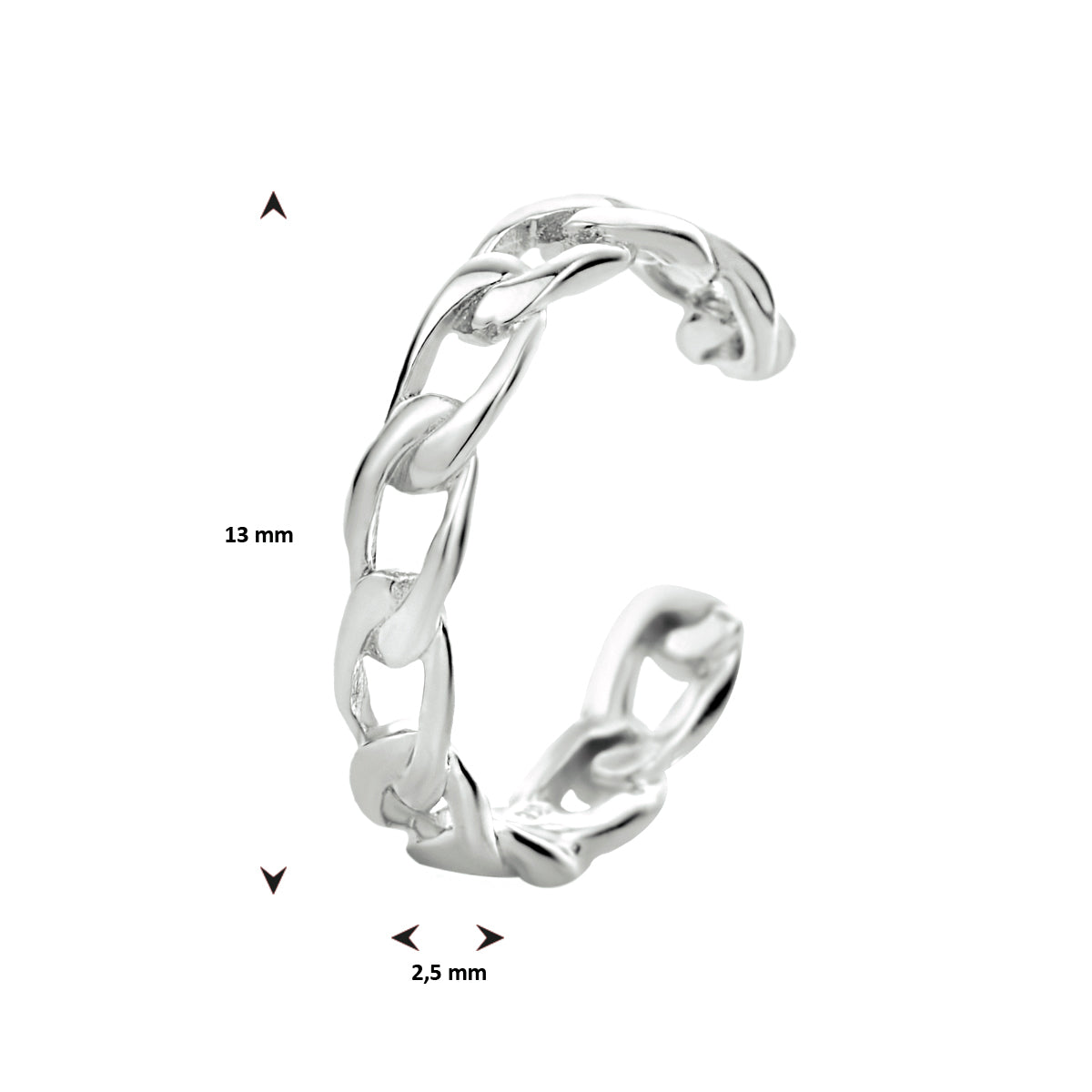 earcuff schakel 13 mm zilver gerhodineerd