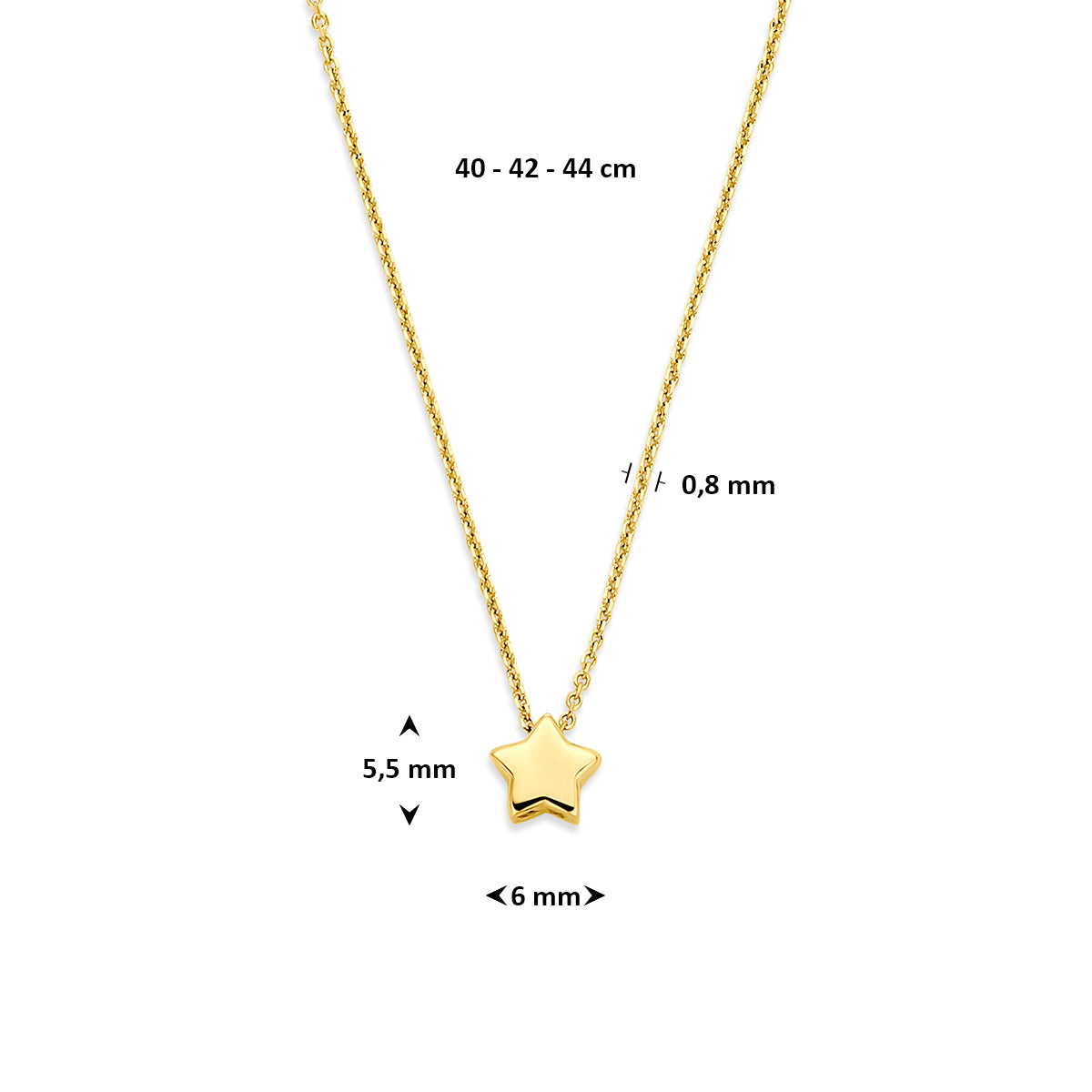 collier ster 40 - 42 - 44 cm 14K geelgoud