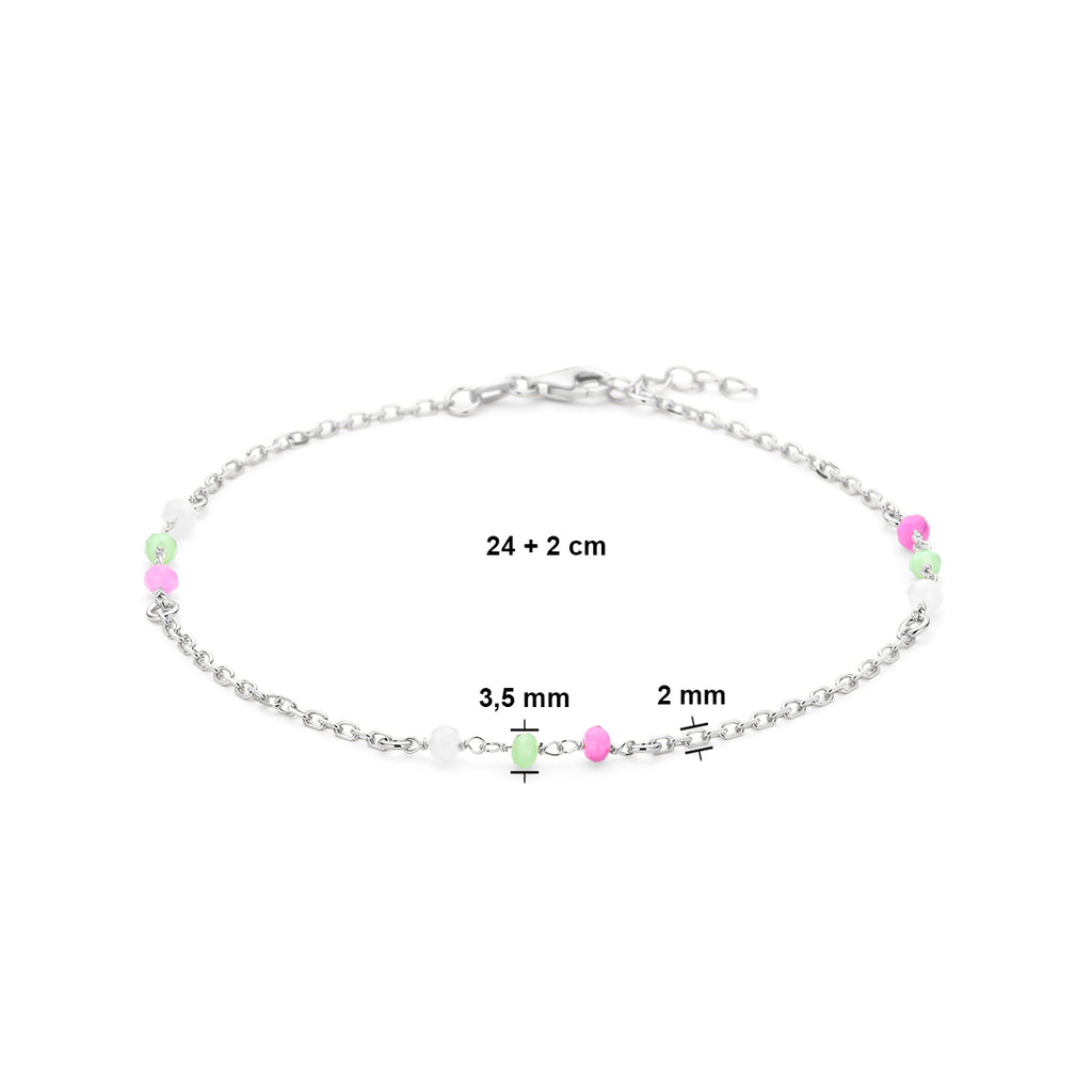 Fußkettchen mehrere Farben Kristallkugeln 24 + 2 cm Silber rhodiniert