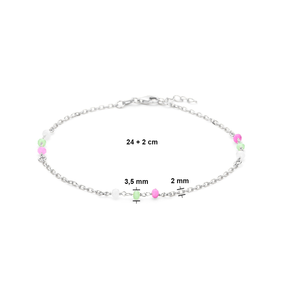 Fußkettchen mehrere Farben Kristallkugeln 24 + 2 cm Silber rhodiniert