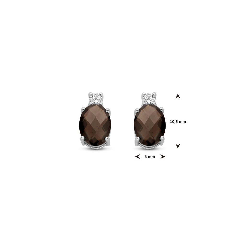 Ohrstecker Rauchquarz und Zirkonia 10,5 mm Silber rhodiniert