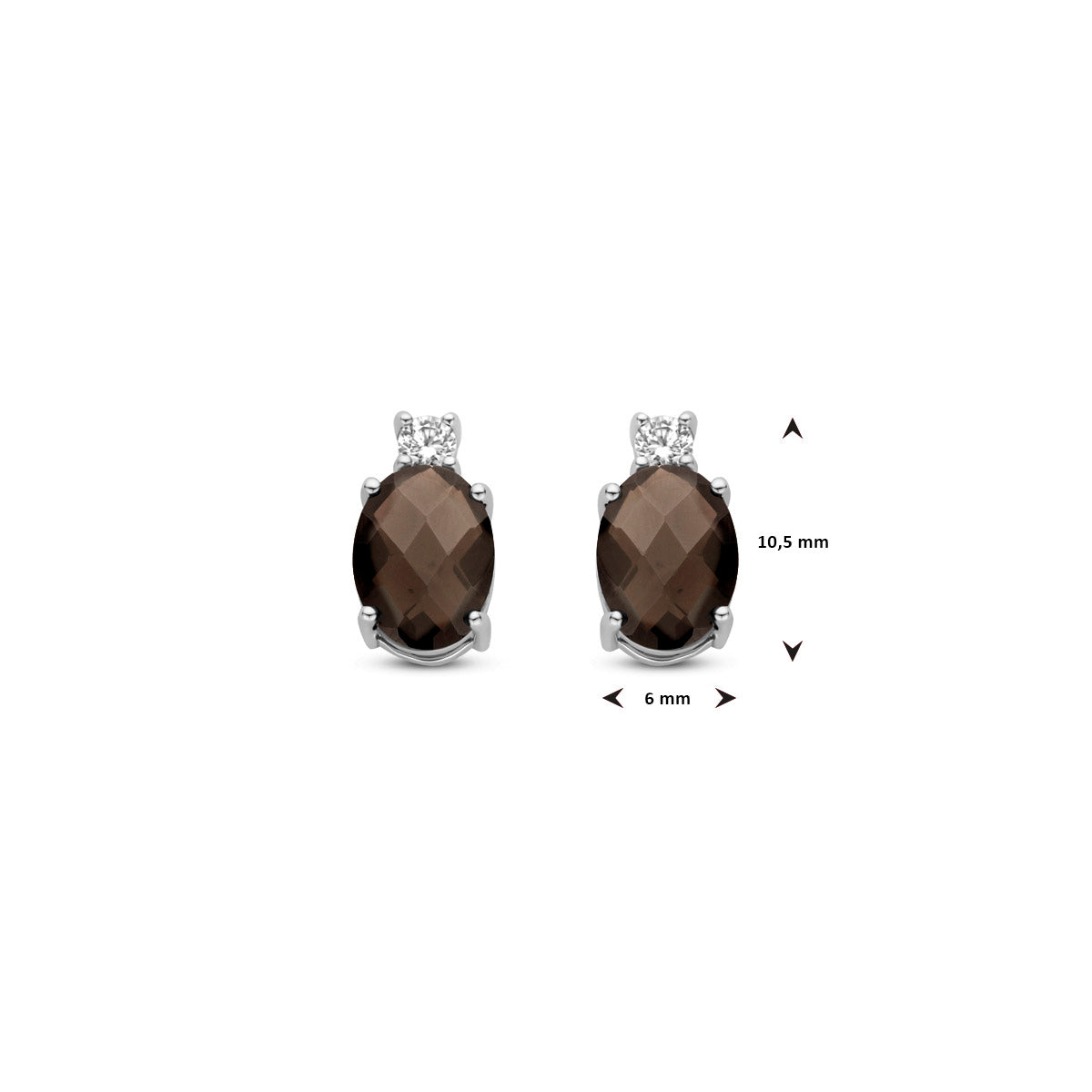 Ohrstecker Rauchquarz und Zirkonia 10,5 mm Silber rhodiniert