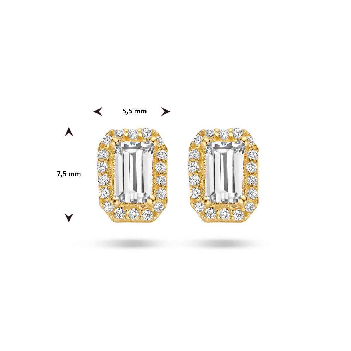 oorknoppen zirkonia halo 14K geelgoud
