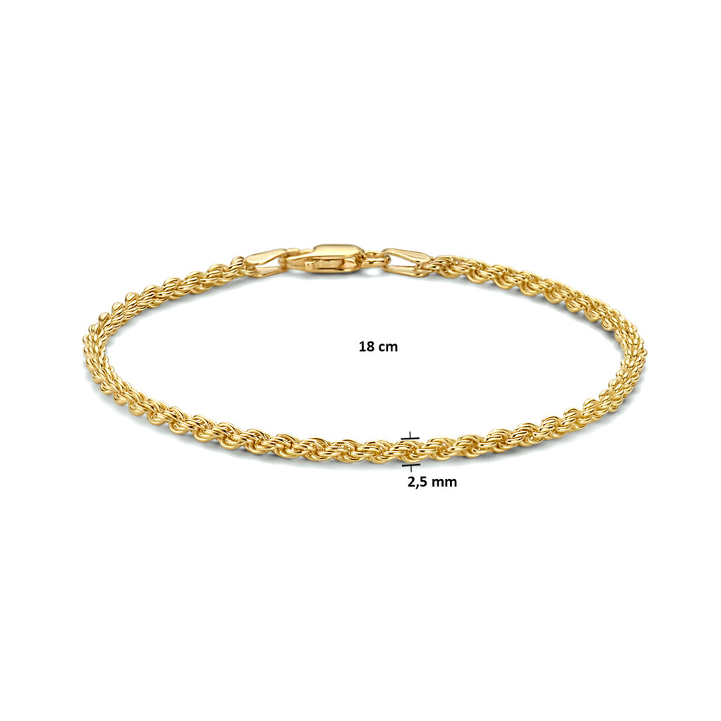 koord 2,5 mm 3 micron zilver verguld (geel)