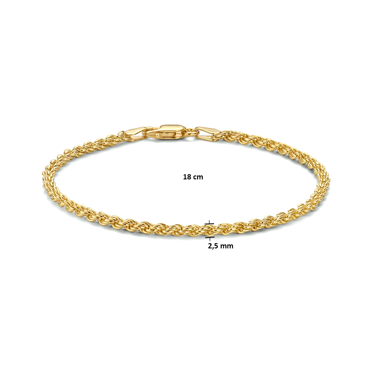 koord 2,5 mm 3 micron zilver verguld (geel)