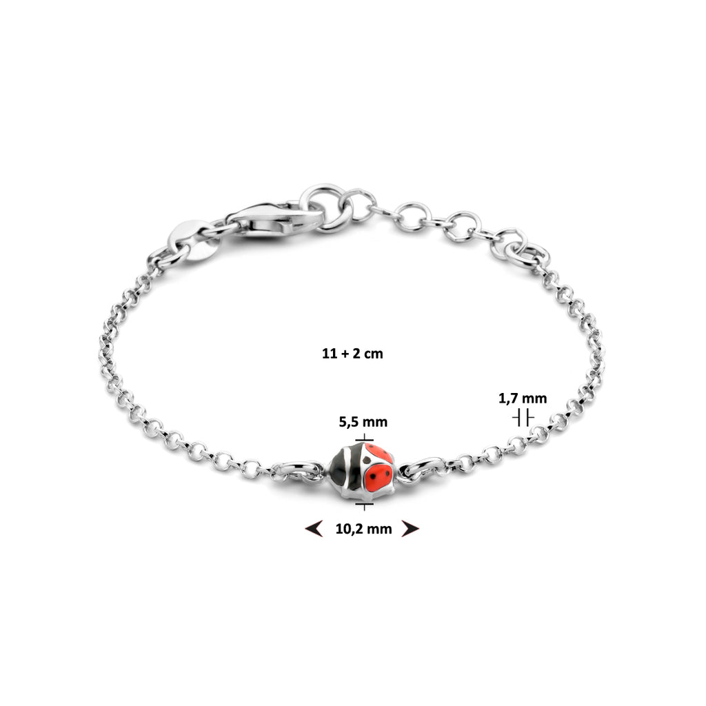 Armband Marienkäfer Emaille 11 + 2 cm Silber rhodiniert