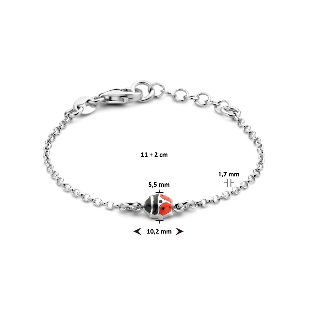 Armband Marienkäfer Emaille 11 + 2 cm Silber rhodiniert