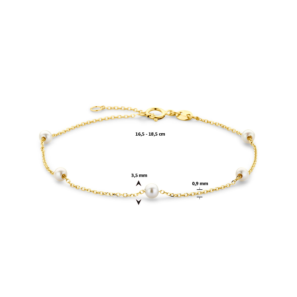 Armband Perlen 16,5 - 18,5 cm 14K Gelbgold