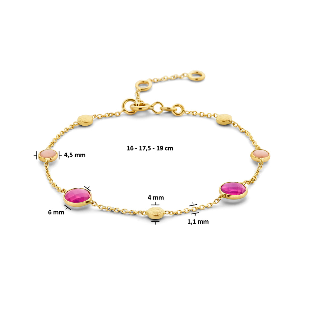 armband robijn, opaal en rondjes 16 - 17,5 - 19 cm 14K geelgoud - rondje,bolletje,ringetje,draad