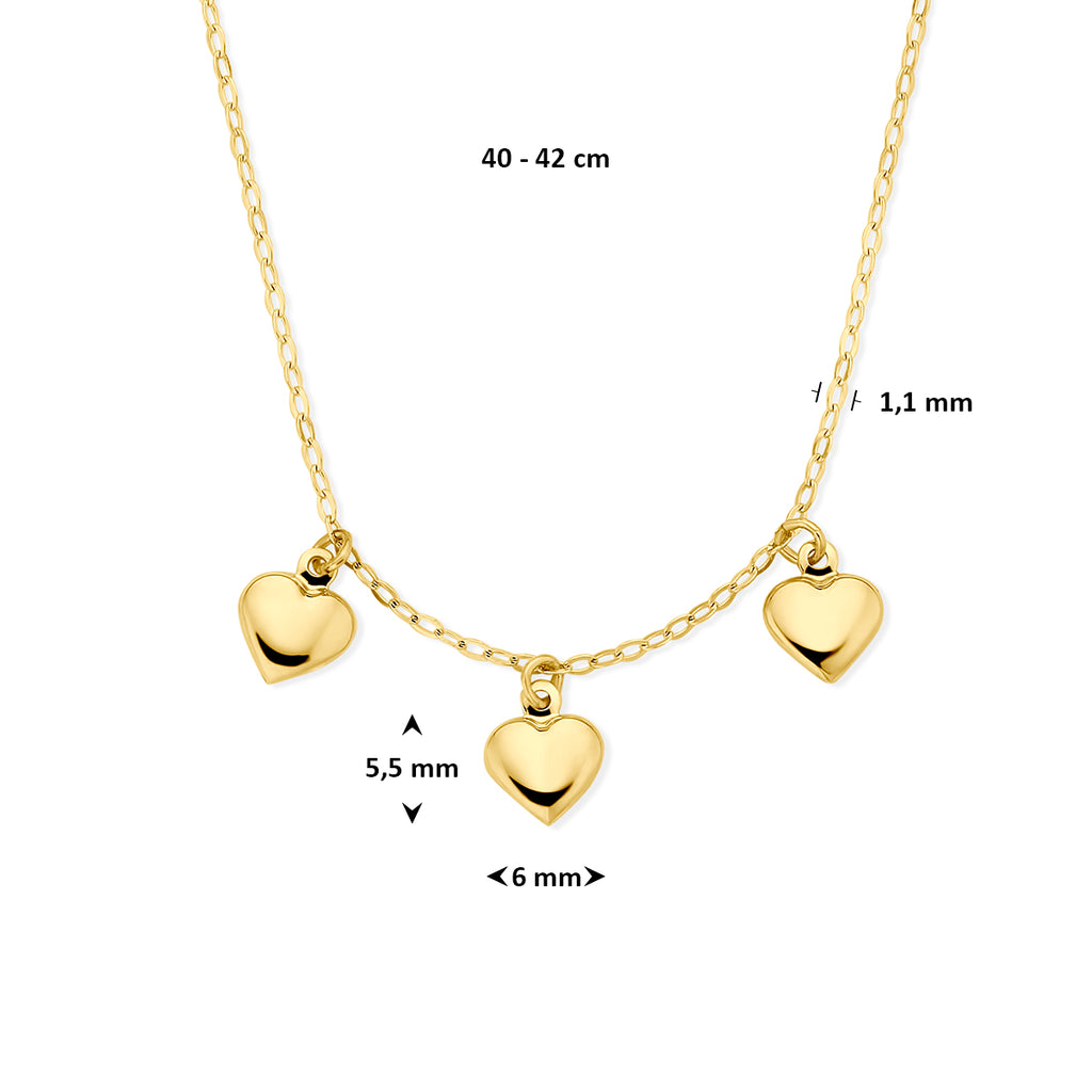 Halskette Herzen 40 - 42 cm 14K Gelbgold