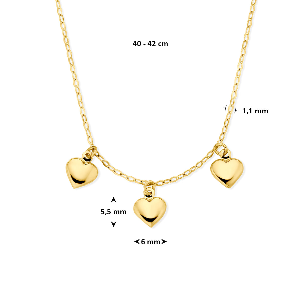 Halskette Herzen 40 - 42 cm 14K Gelbgold