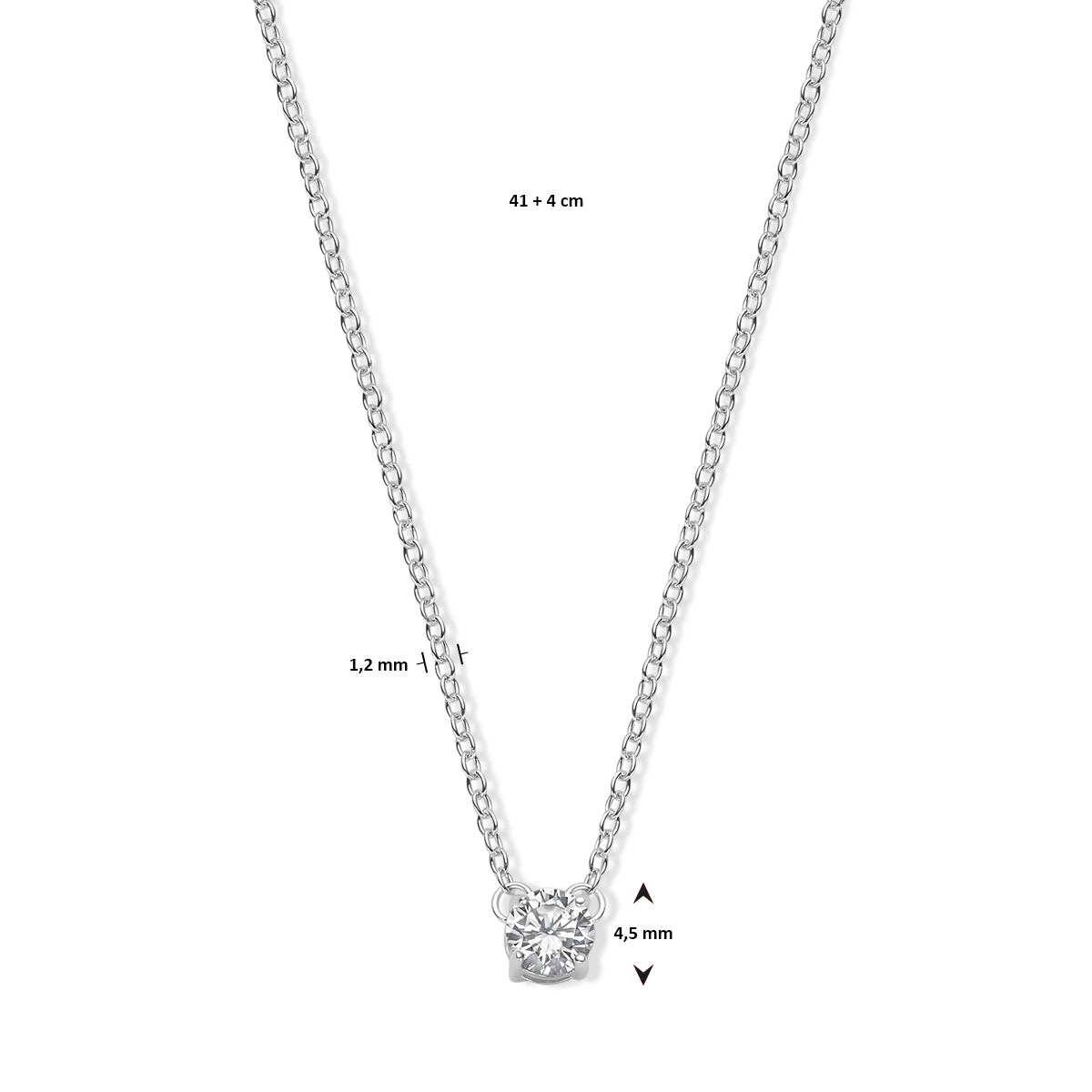 Halskette Zirkonia 41 + 4 cm Silber rhodiniert