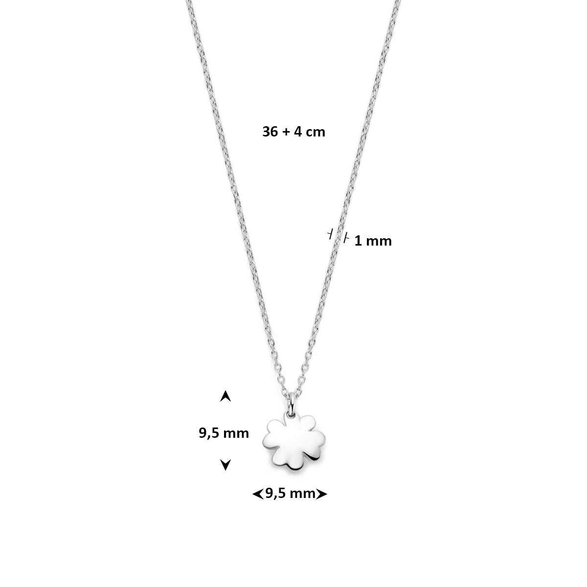 collier klavertje 36 + 4 cm zilver gerhodineerd