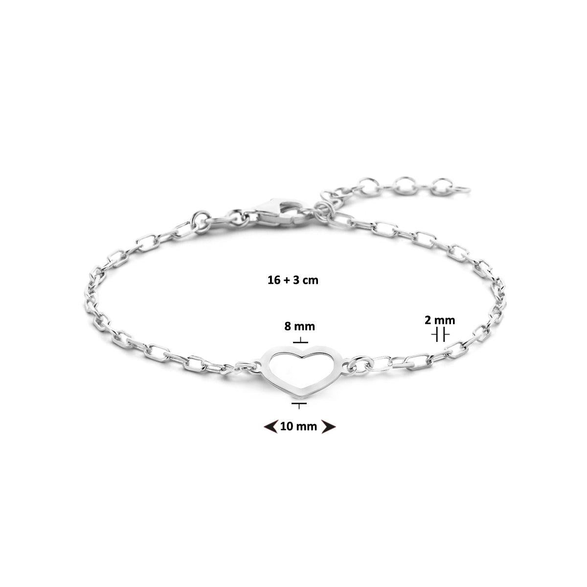 Armband Herz 16 + 3 cm Silber rhodiniert
