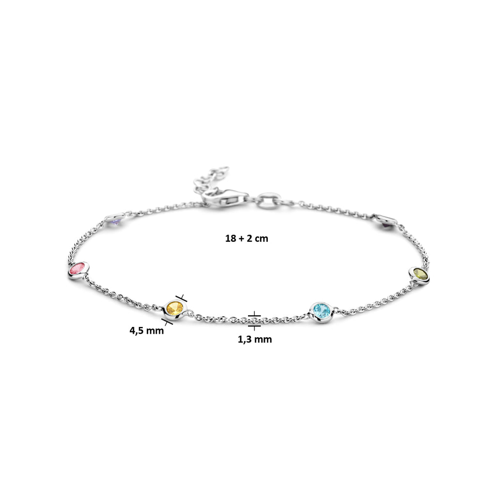 Armband mehrere Farben Zirkonia 18 + 2 cm Silber rhodiniert