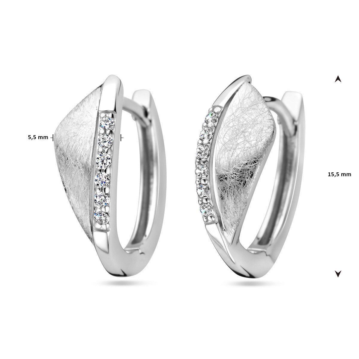 klapoorringen zirkonia gescratcht zilver gerhodineerd