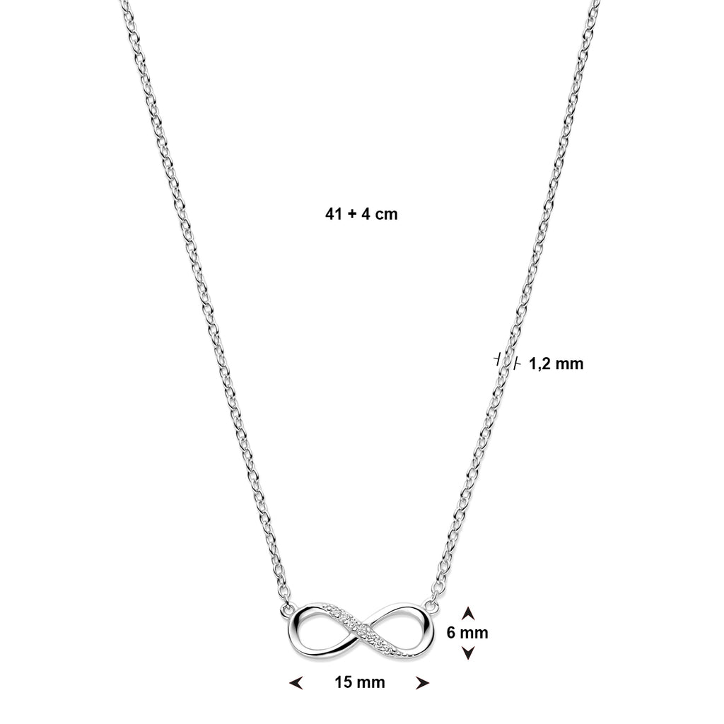 Halskette Infinity Zirkonia 41 + 4 cm Silber rhodiniert